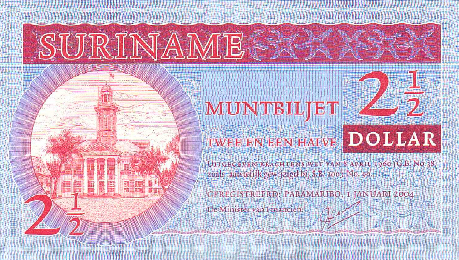 Suriname 2½ 2004 UNC P-156